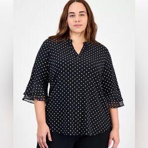 Kasper Black and White Polka Dot Blouse